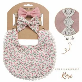 Blooming Wisdom Chic Bib & Bows Set - Rose