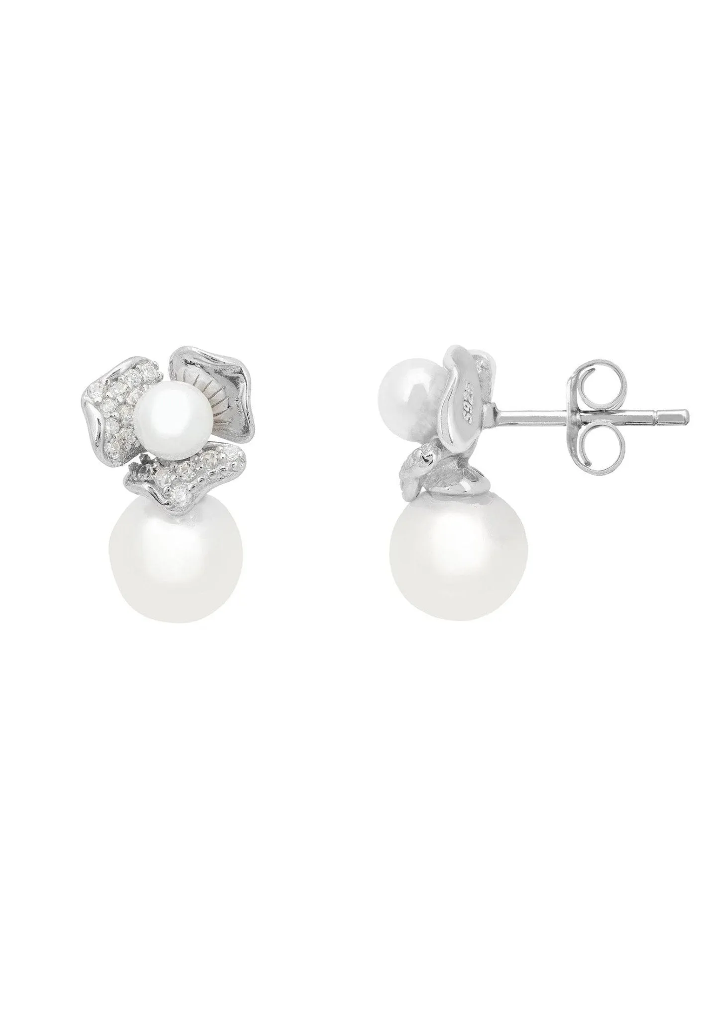 Blossom Double Pearl Earring Silver