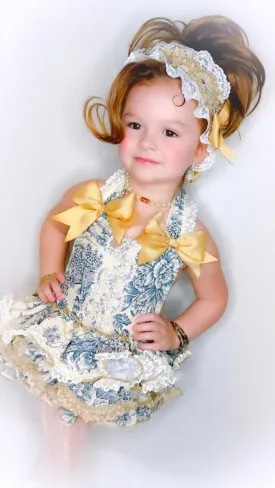 Blue and Gold Ruffle Dress