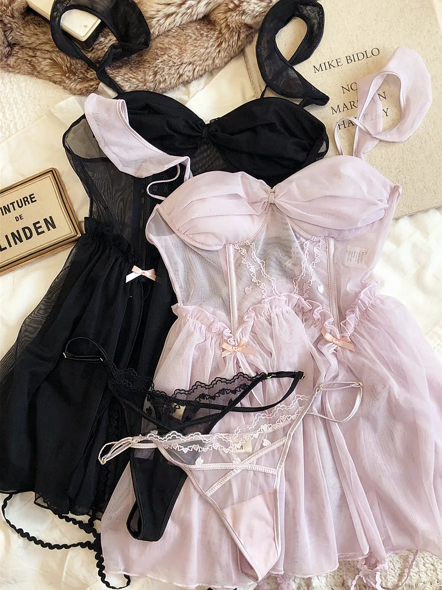 Blush/Black 2-Piece Nightie Lingerie Set