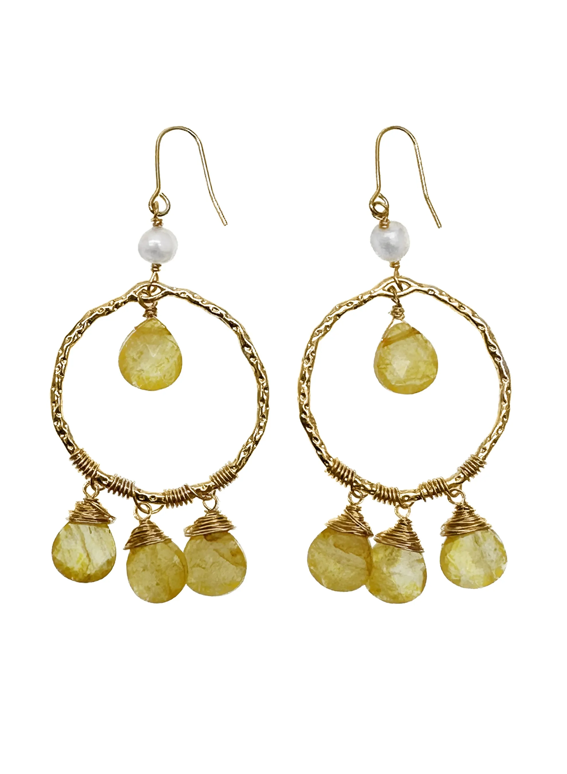 Bohemian Style Yellow Opal Freshwater Pearl Dangle Earrings KE021