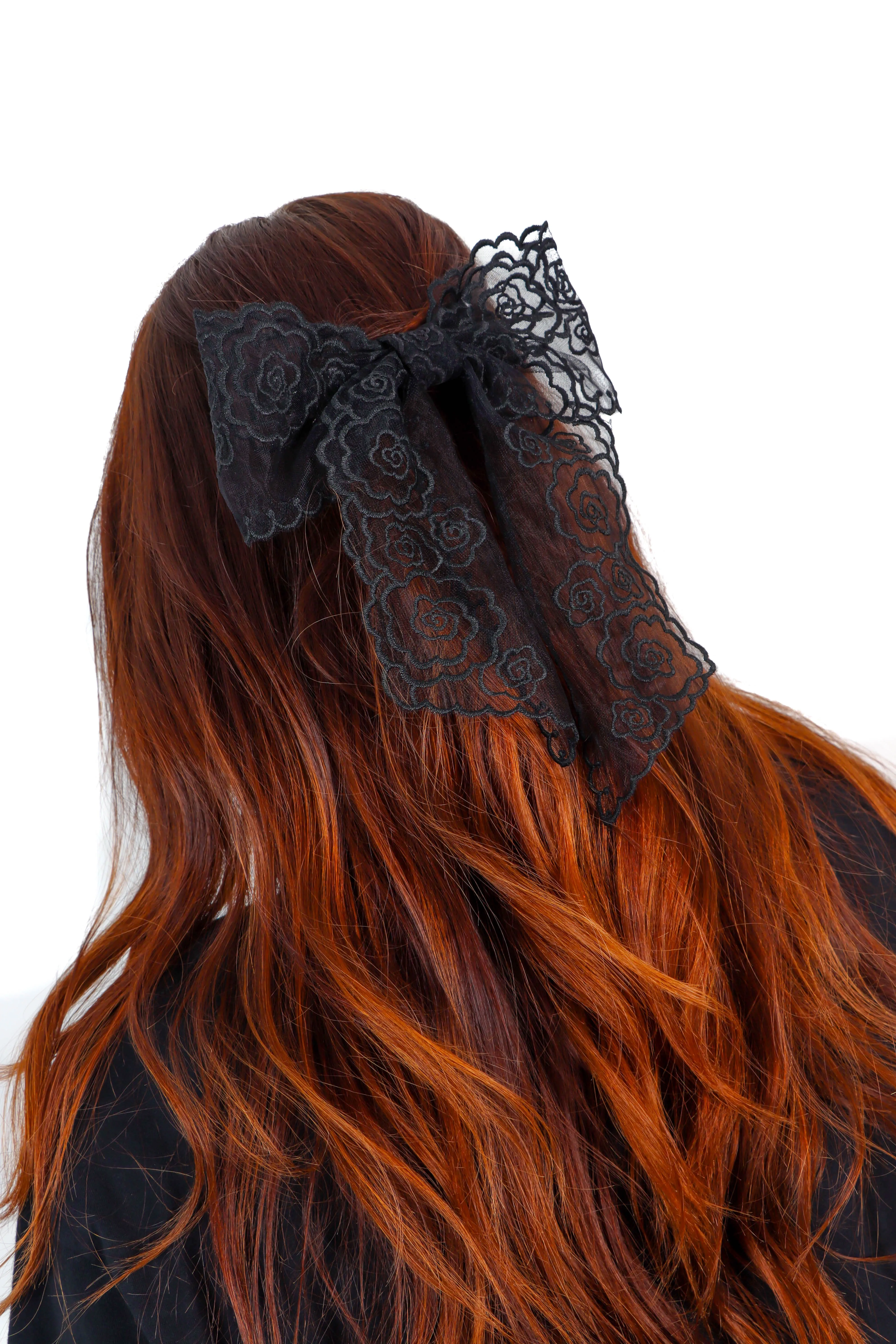 Bow Away - Black Floral Lace Bow Hair Clip