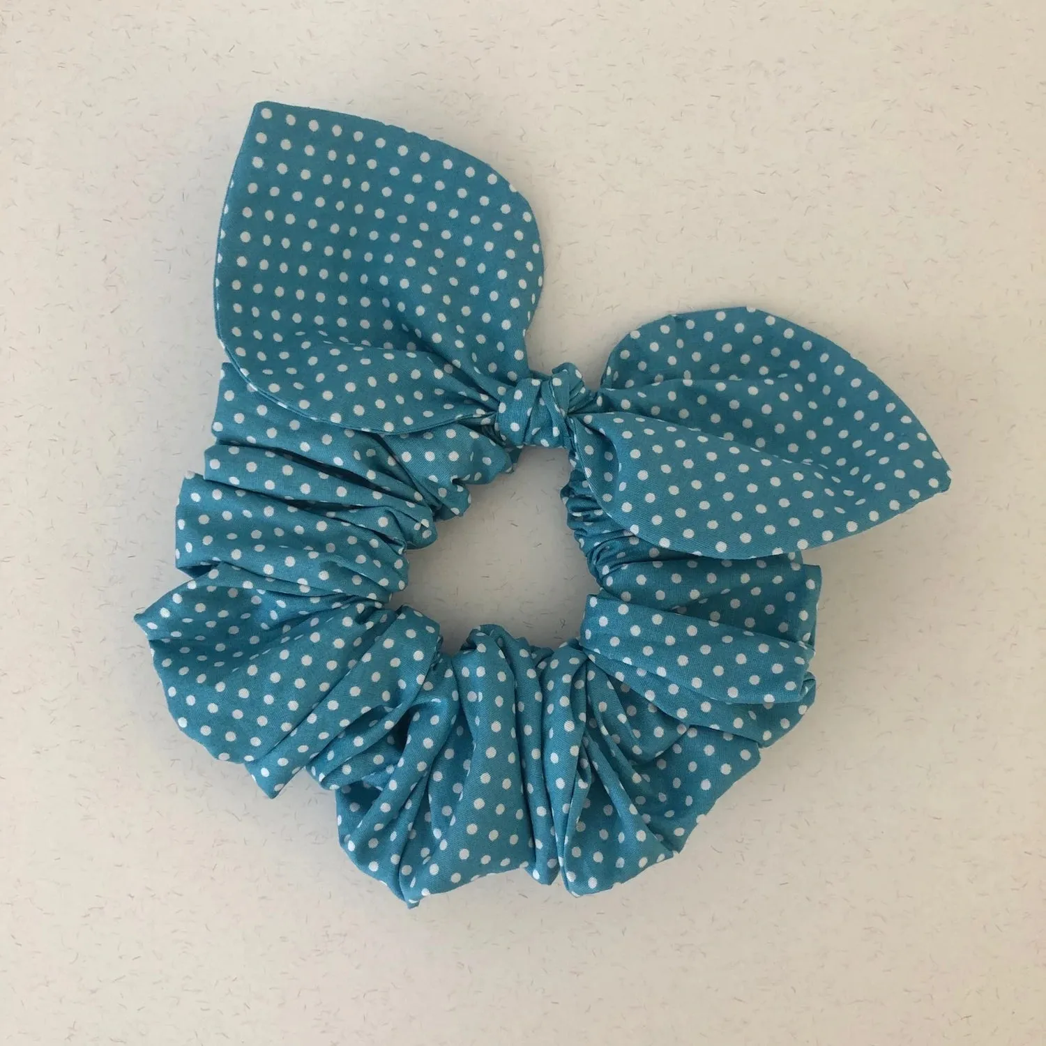 Bow Scrunchie - Duck Egg Polka Dot