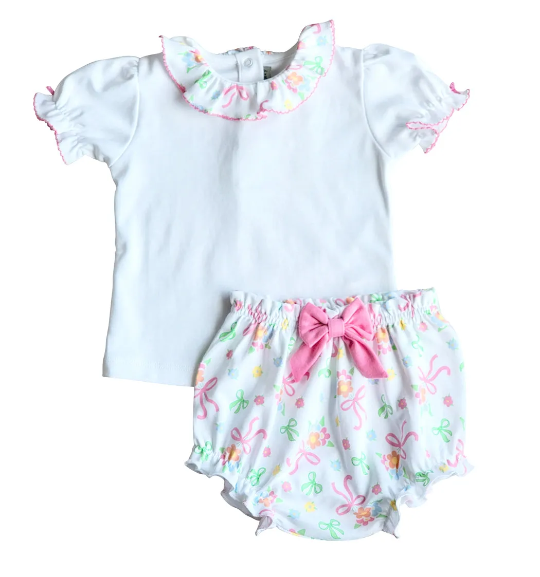 Bows and Flowers Baby Girl Diaper Set Pima Cotton