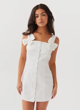 Brielle Bow Satin Mini Dress - White