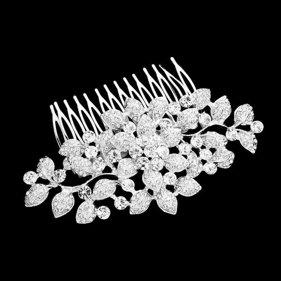 Bubble Stone Embellished Flower Leaf Cluster Hair Comb