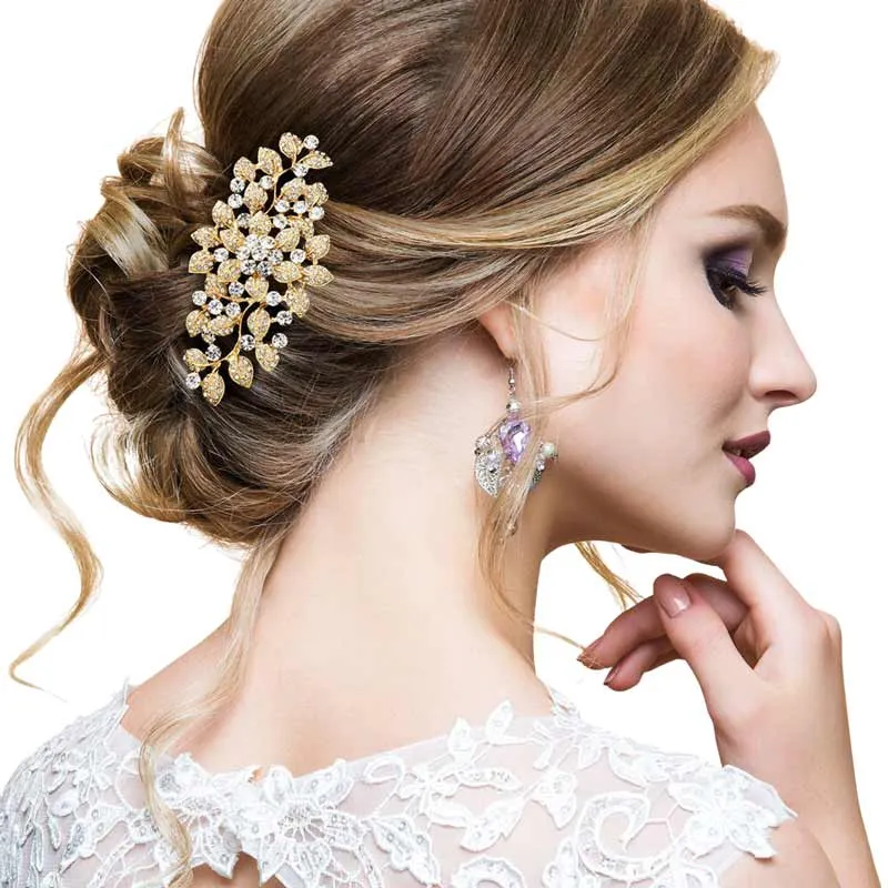 Bubble Stone Embellished Flower Leaf Cluster Hair Comb