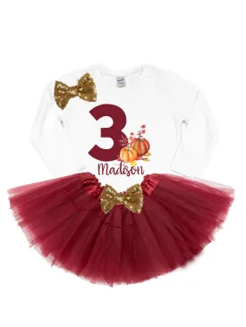 Burgundy & Gold Pumpkin Birthday Outfit