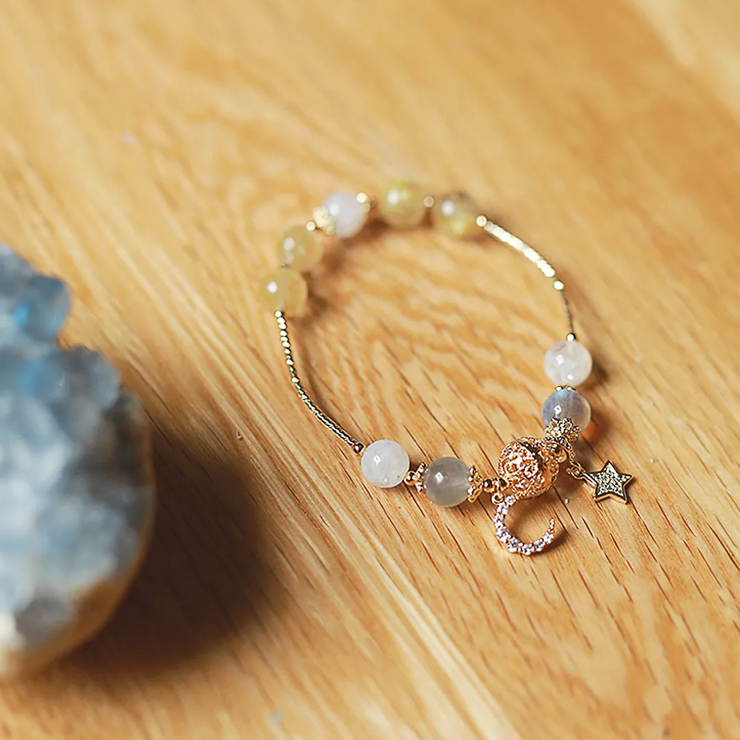 C132 - Blue Moonstone & Golden Hair Crystal Bracelet