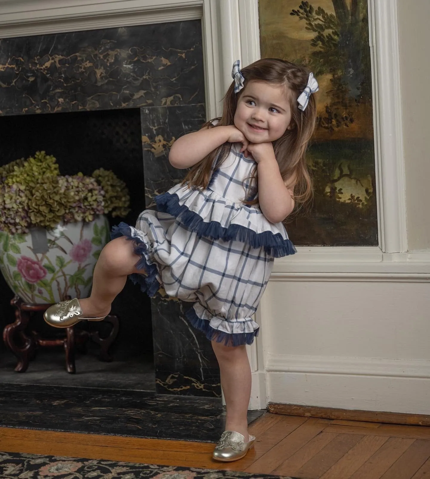 Checkered Linen Pigtail Bows