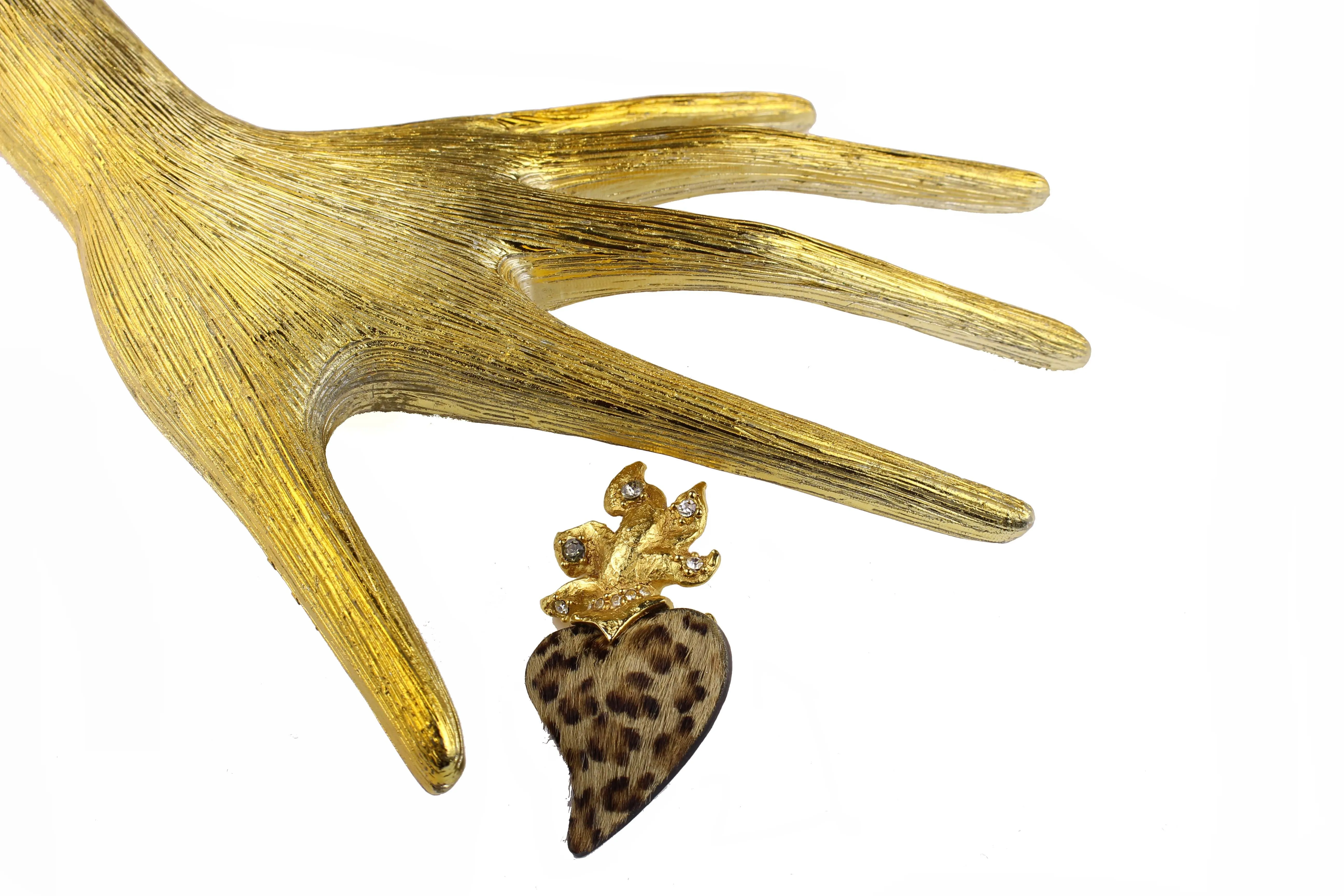 CHRISTIAN LACROIX leopard print heart brooch