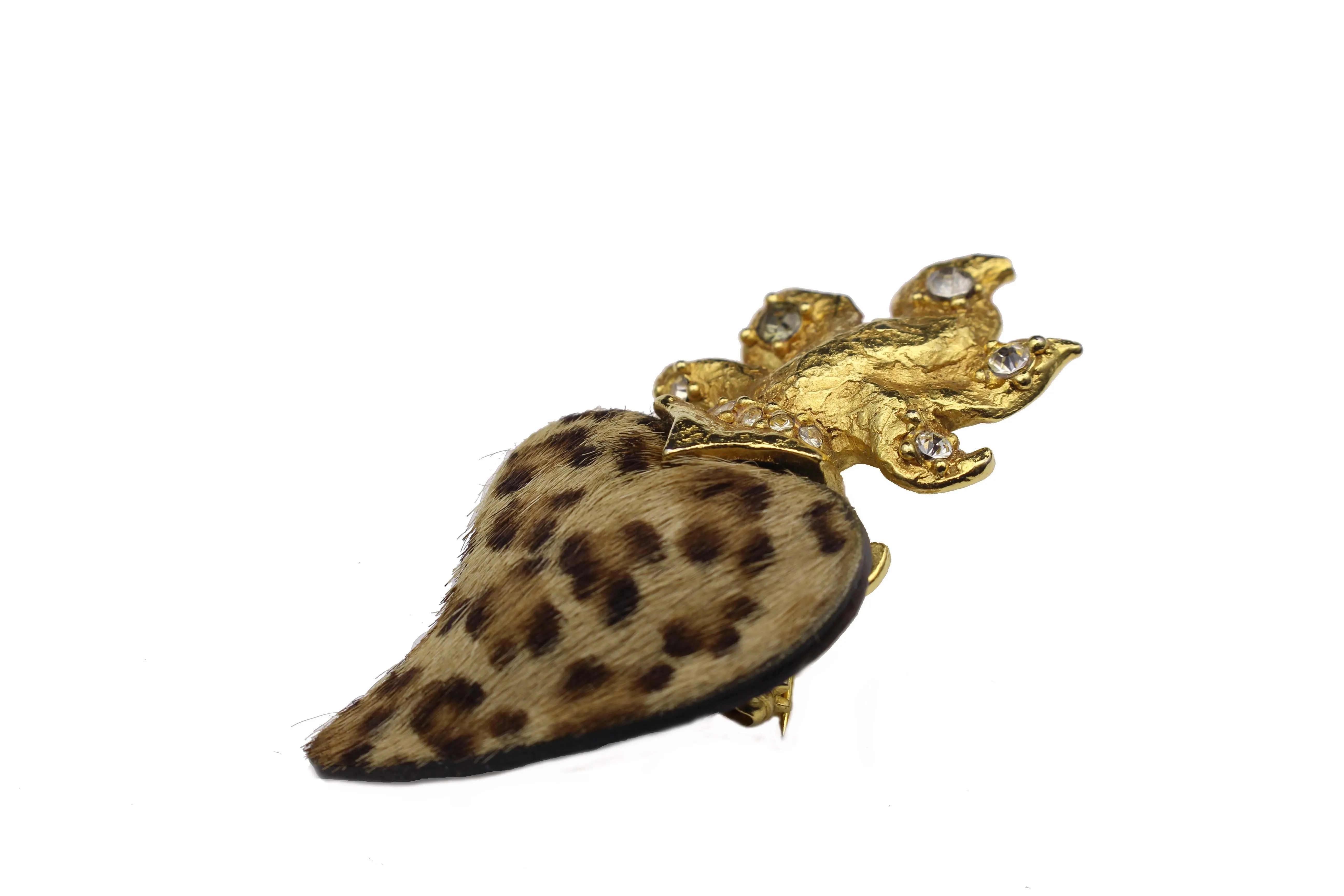 CHRISTIAN LACROIX leopard print heart brooch