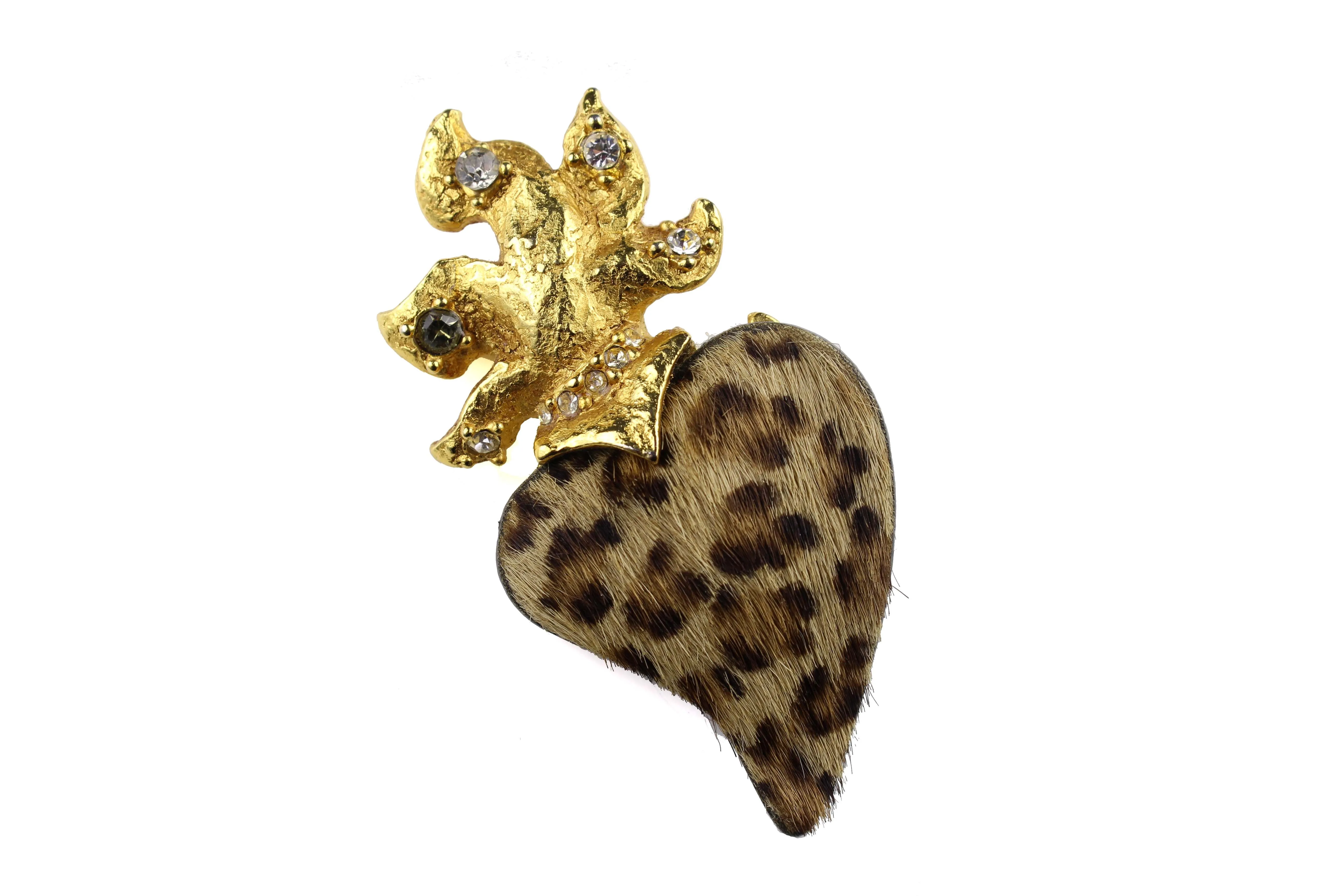 CHRISTIAN LACROIX leopard print heart brooch