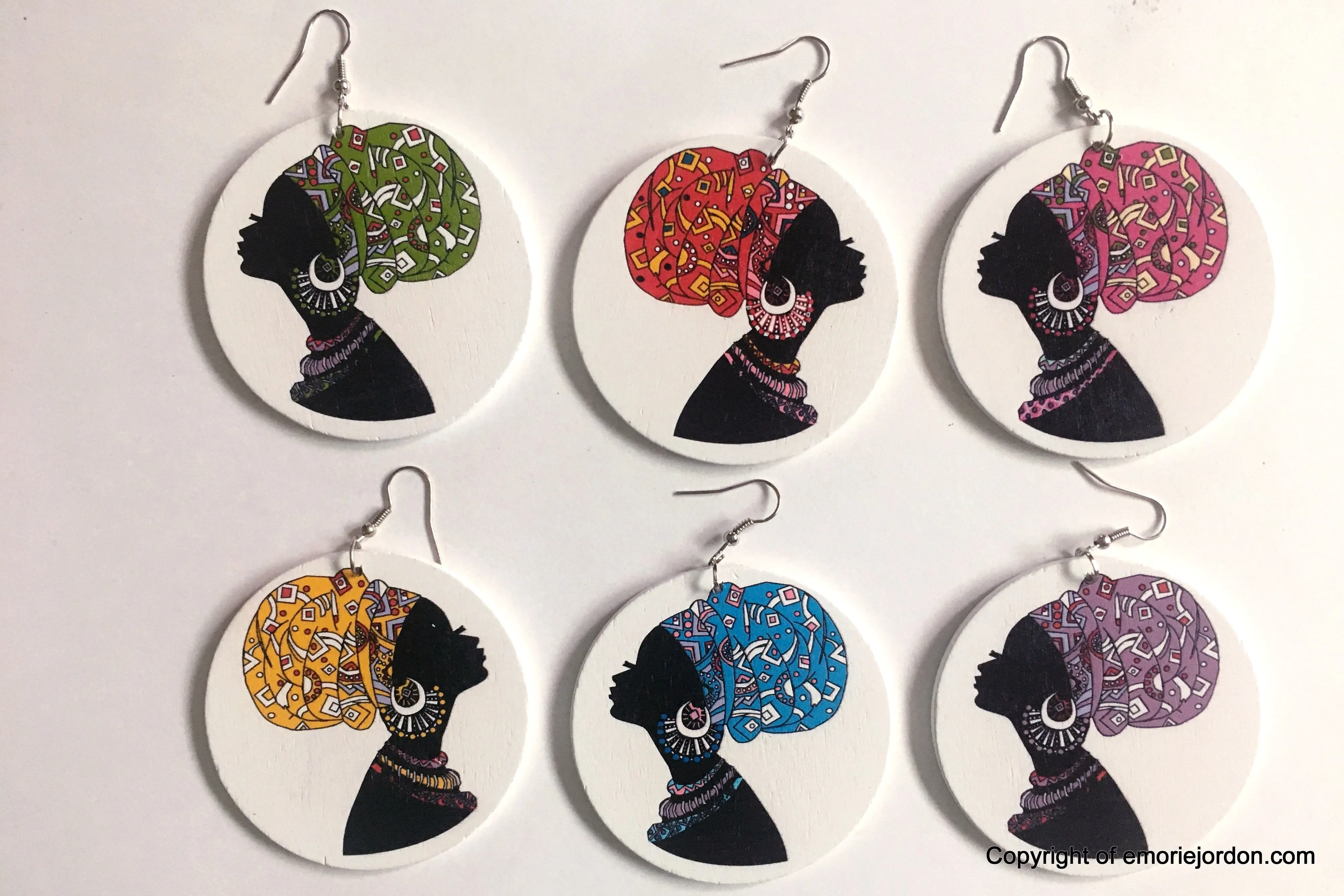 Colored Head Wrap Wooden Earrings