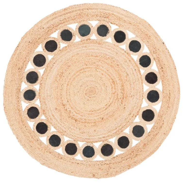 COMBS- ROUND JUTE BEIGE BLACK RUG