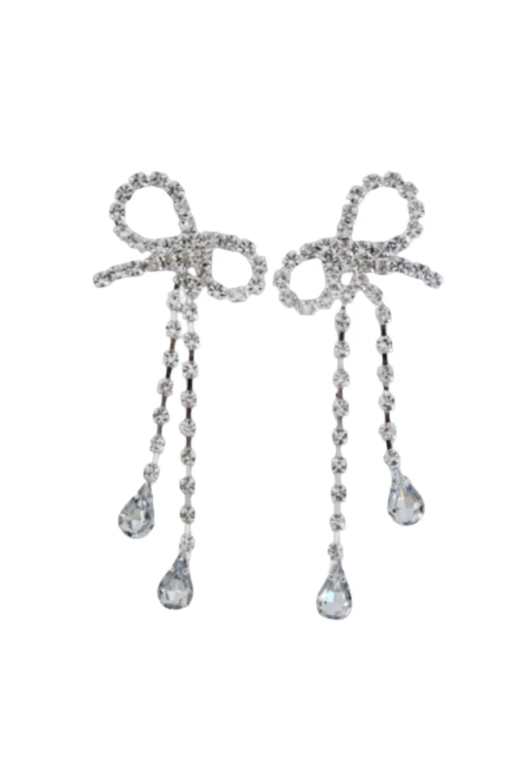 Constance Silver Rhinestone Bow Earrings