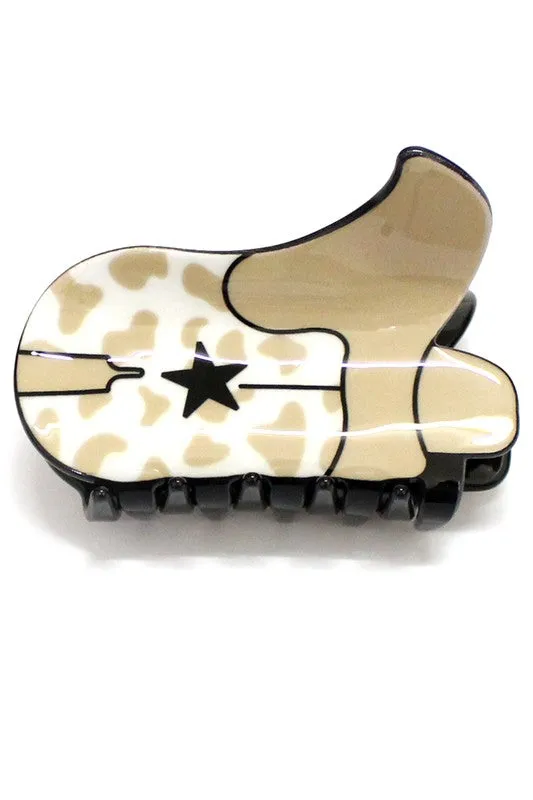 Cowboy Boot Cow Print Hair Clip-Beige