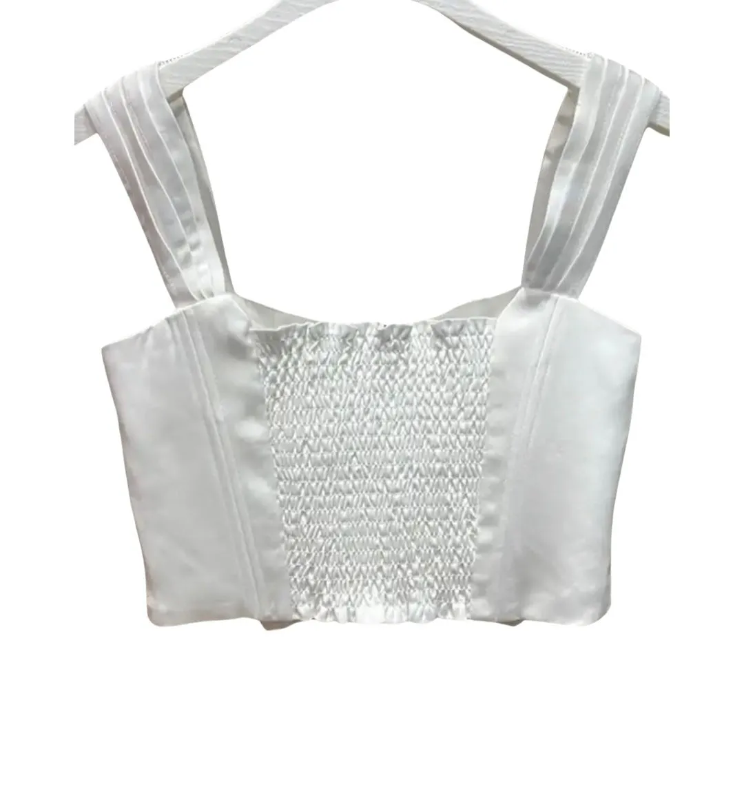 Crop satin smocked Diamond encrusted tank