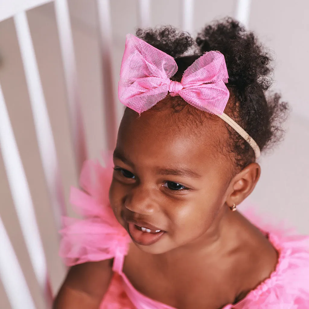 Cruisin' Pink Tulle Bow Nylon Headband