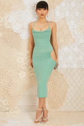 Cut Out Hip Midi Dress in Green