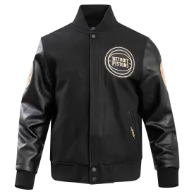 DETROIT PISTONS GOLD LOGO SATIN JACKET (BLACK)