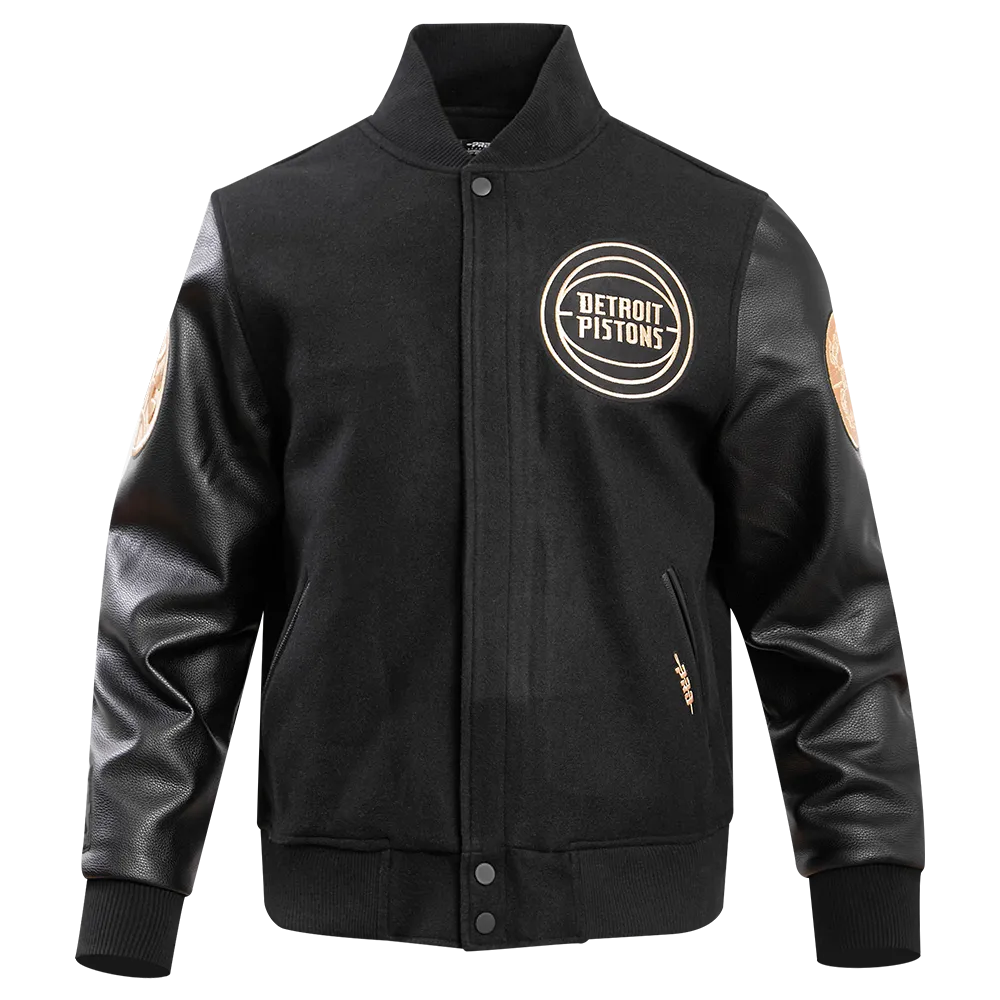 DETROIT PISTONS GOLD LOGO SATIN JACKET (BLACK)