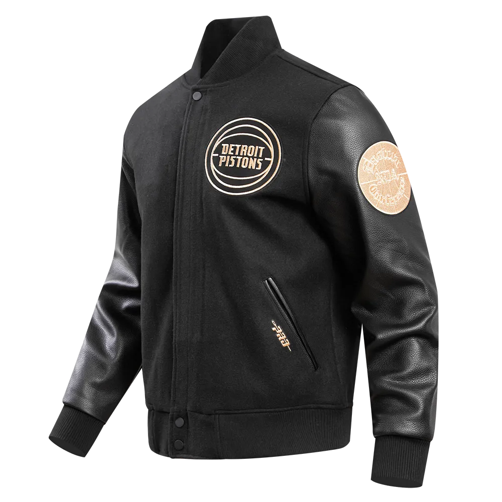 DETROIT PISTONS GOLD LOGO SATIN JACKET (BLACK)