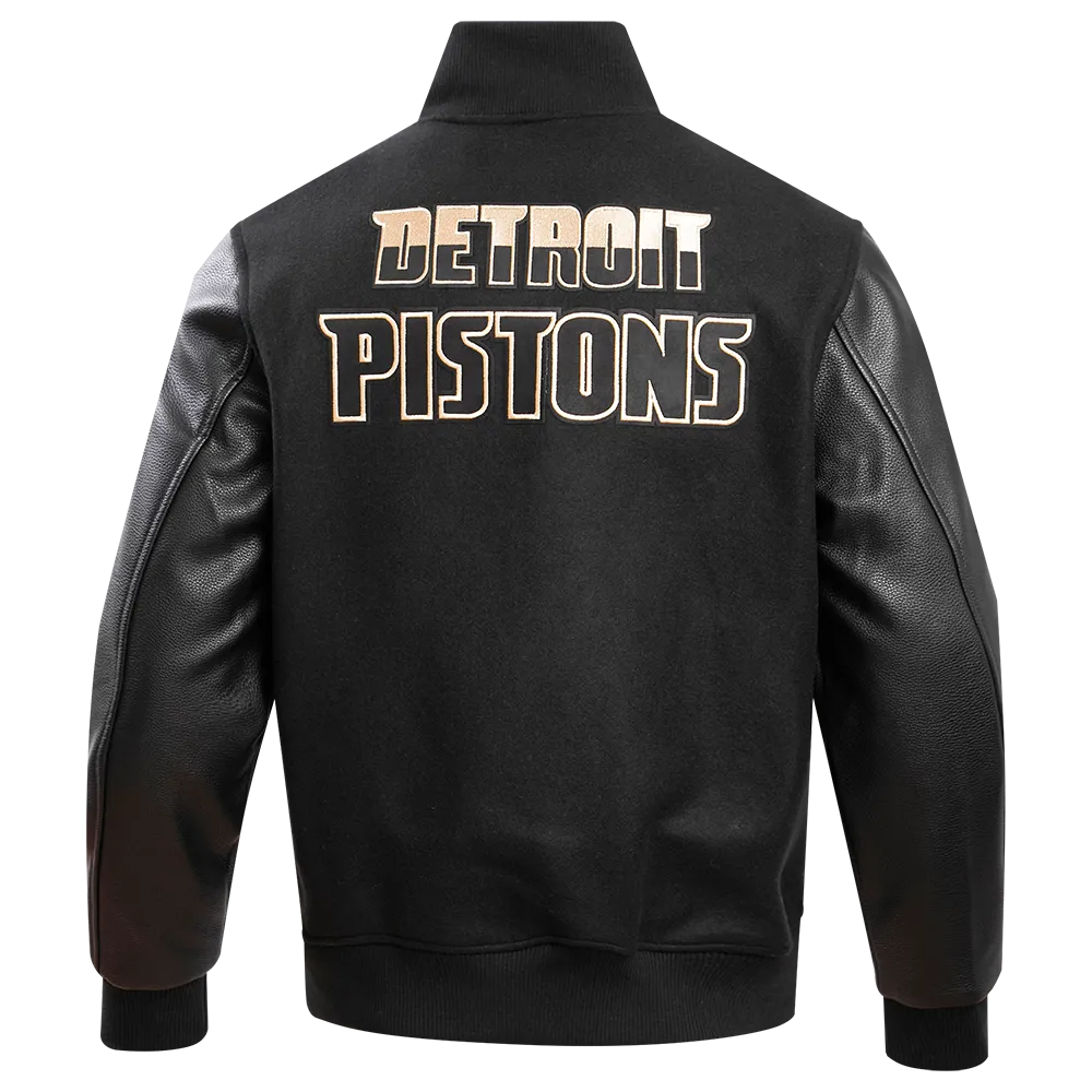 DETROIT PISTONS GOLD LOGO SATIN JACKET (BLACK)