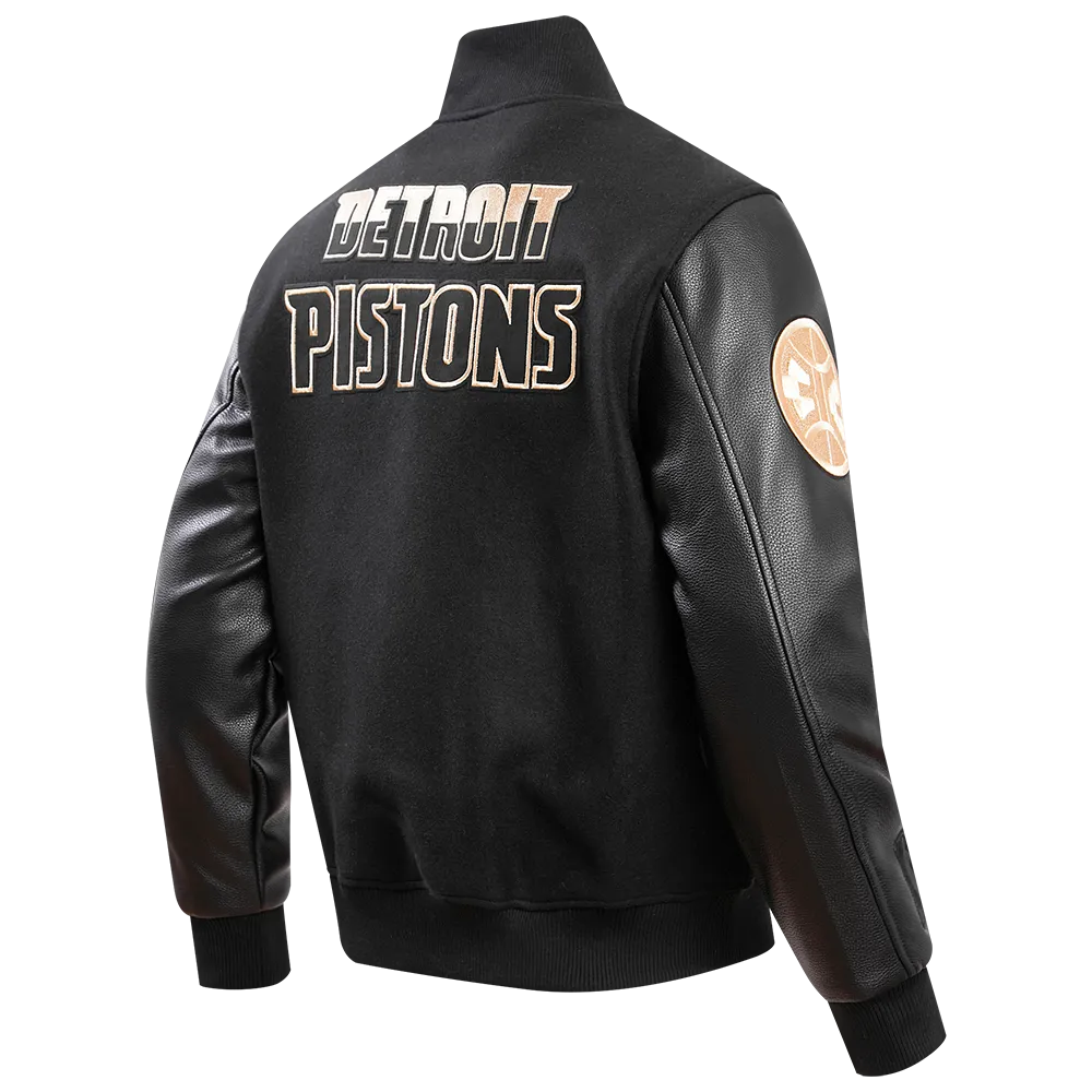 DETROIT PISTONS GOLD LOGO SATIN JACKET (BLACK)