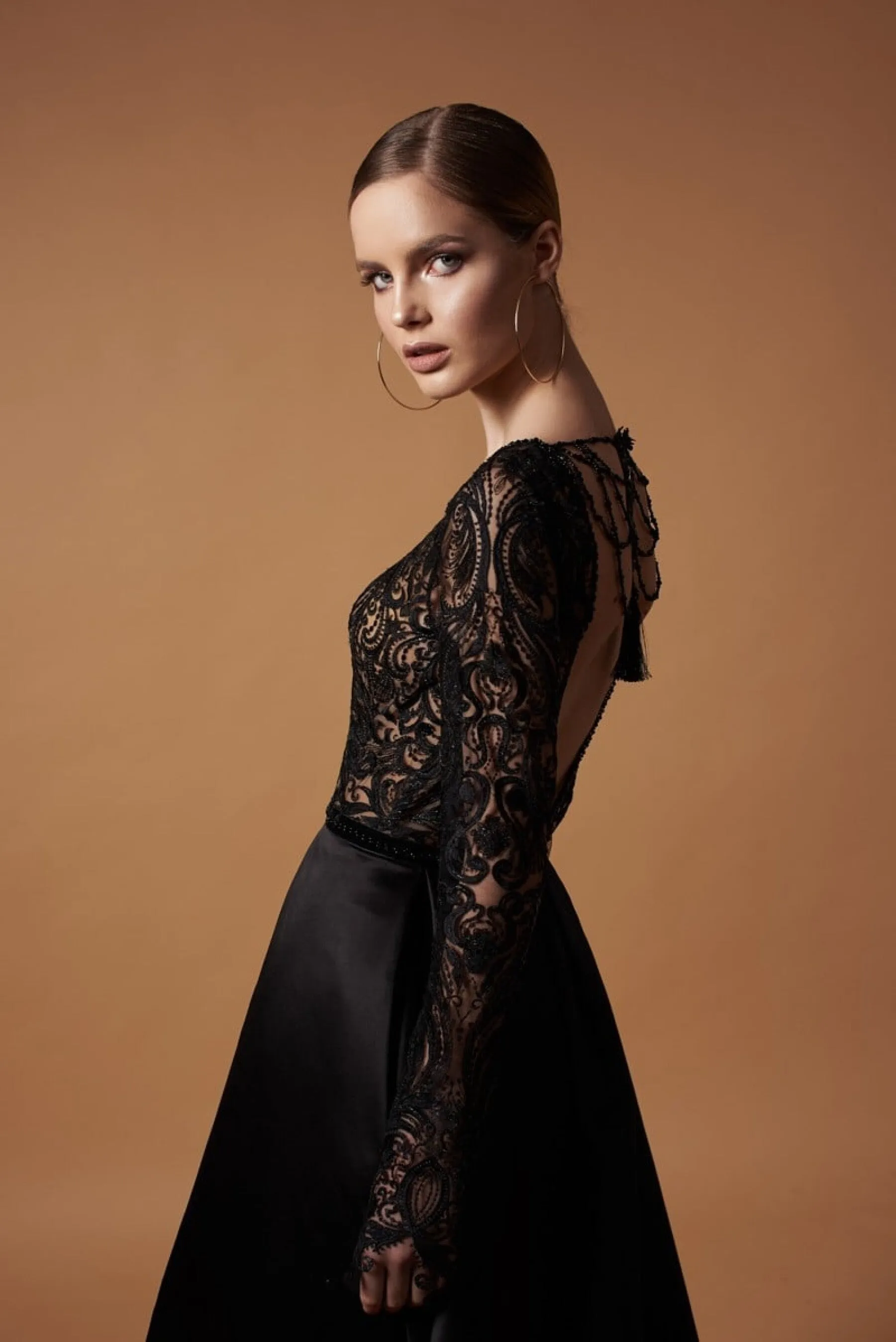 Dramatic Black Wedding Gown Evening Dress with a Slit