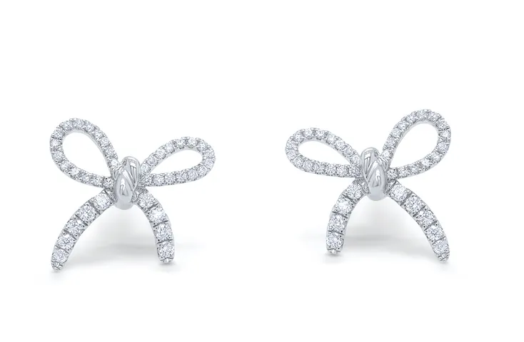 Earrings 18kt White Gold Bows with Diamonds