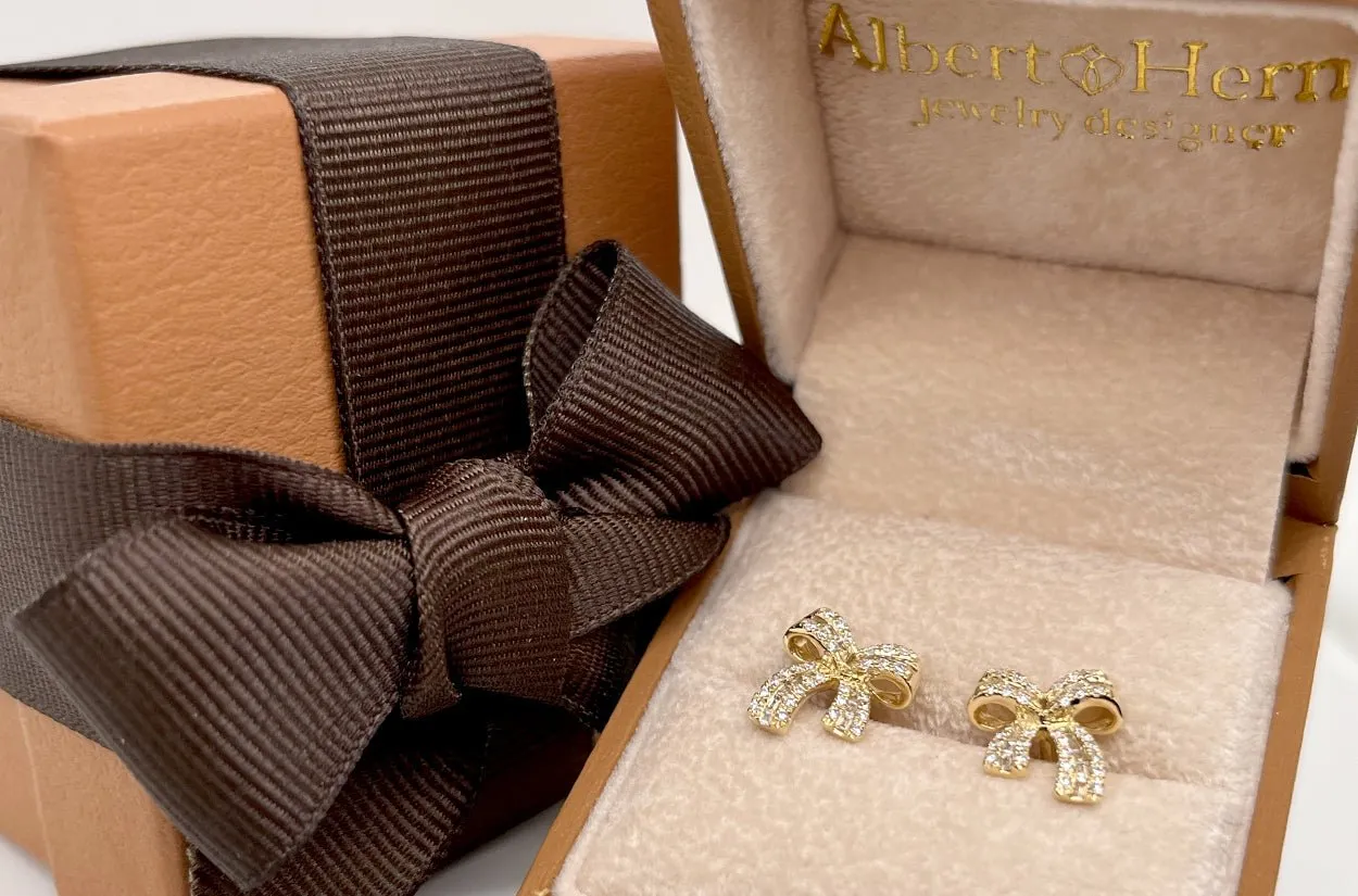 Earrings 18kt Yellow Gold Bows with Diamonds