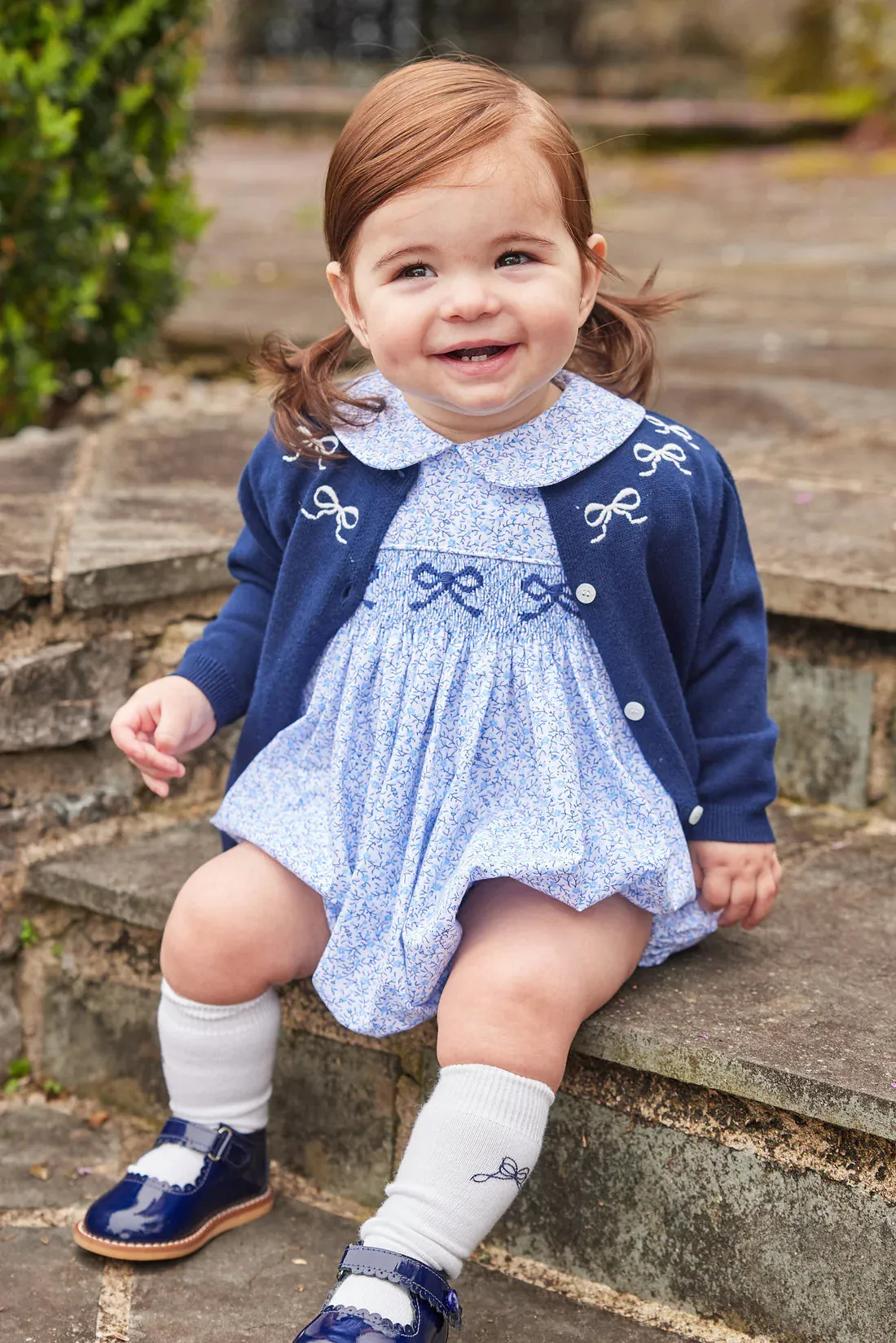 Embroidered Essential Cardigan, Navy Bows