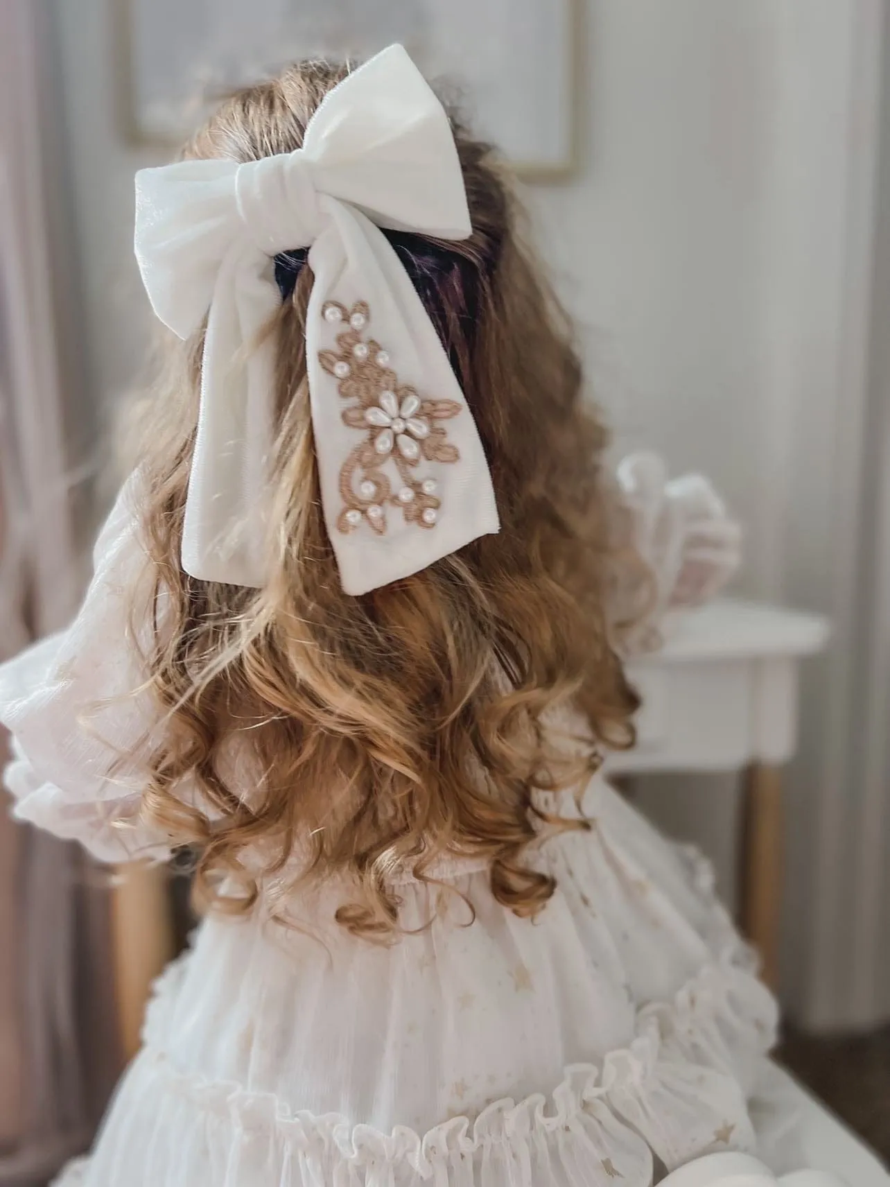 Embroidered Velvet Pearl Hair Bows