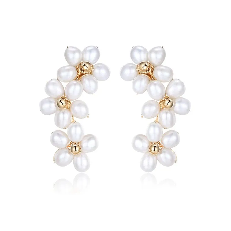 Falling Petals Series Narcissus Pearl Stud Earrings