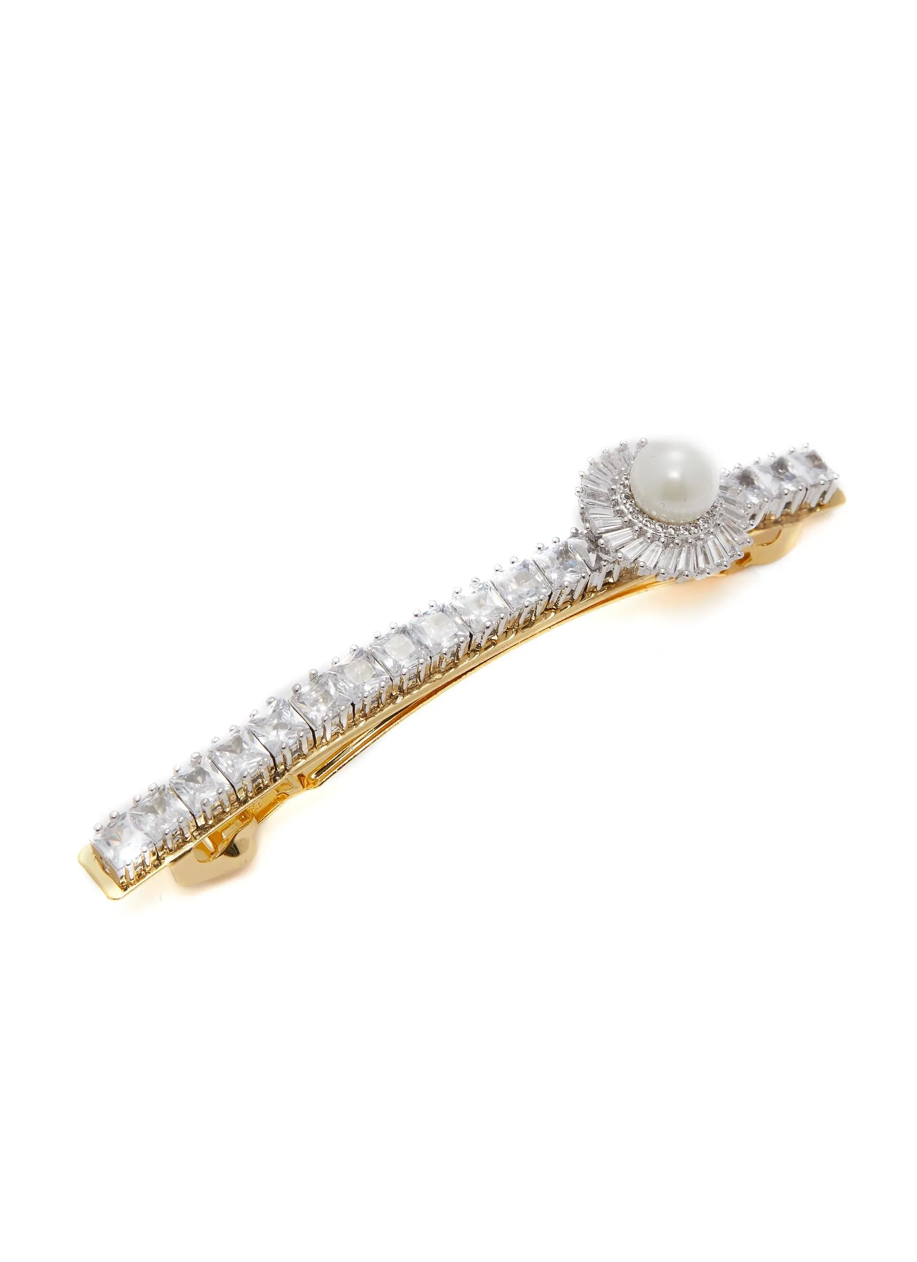 FAUX PEARL GLASS CRYSTAL LINEAR FLORAL HAIR CLIP