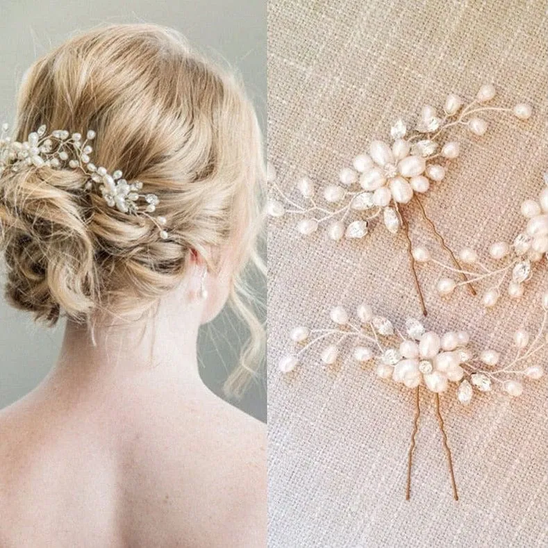 Floral Faux Pearl Hair Pin with Crystals