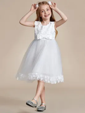 Flower Adorned Sheer Flower Girl Dress with Butterfly Bows