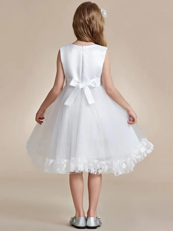 Flower Adorned Sheer Flower Girl Dress with Butterfly Bows