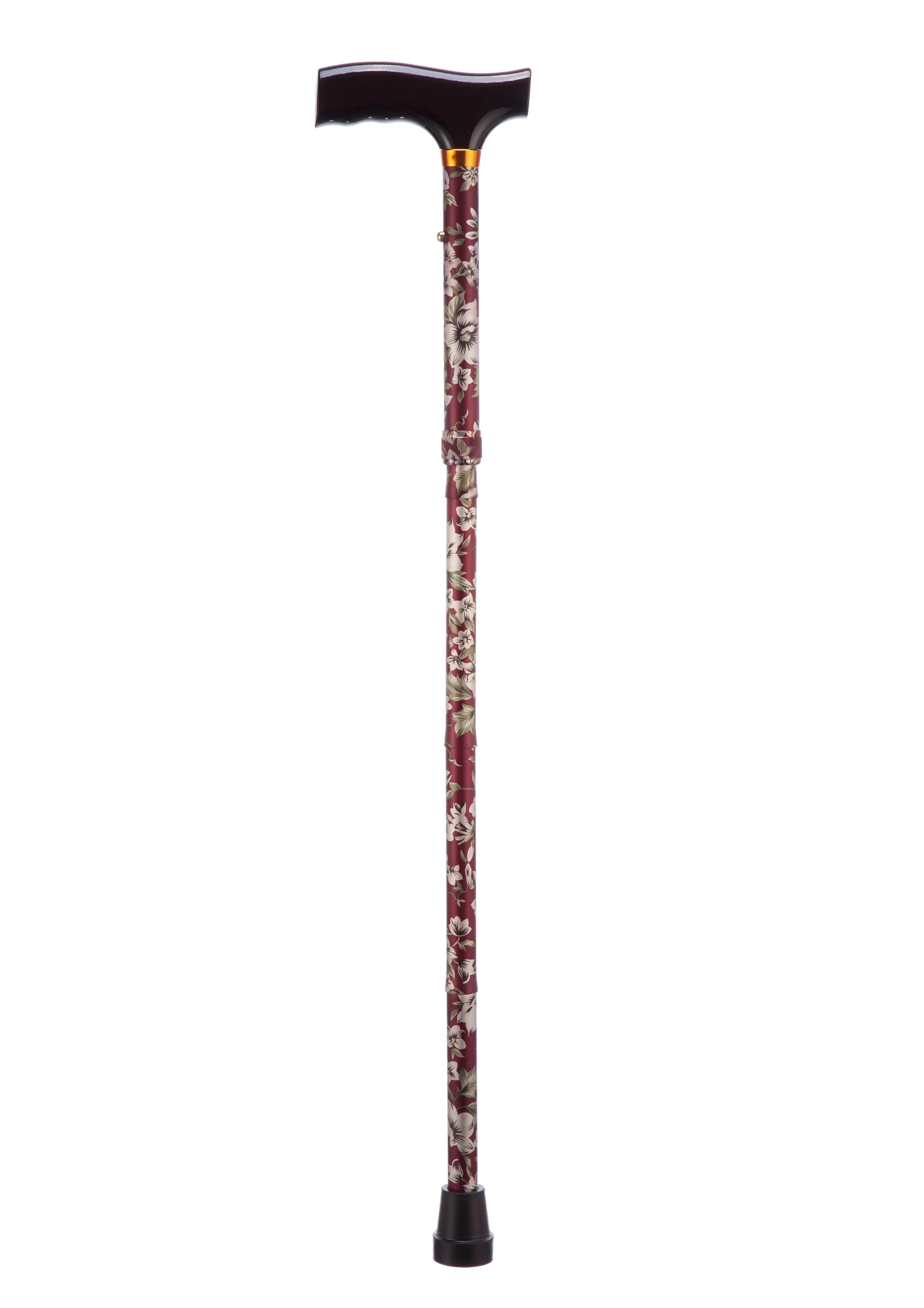 Folding Adjustable Walking Sticks - Burgundy Flower