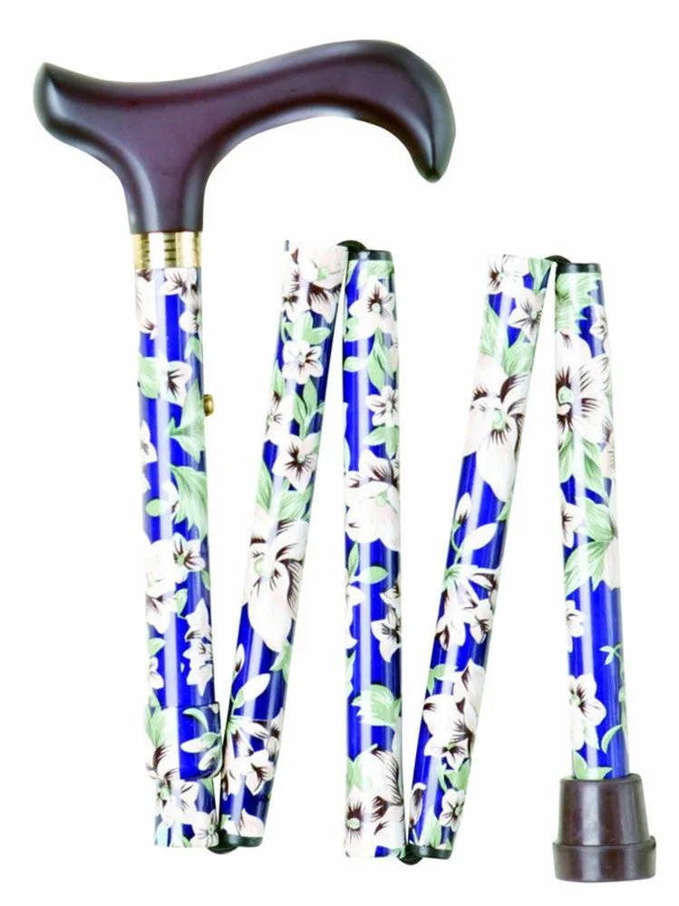 Folding Walking Stick - Blue Floral Morris