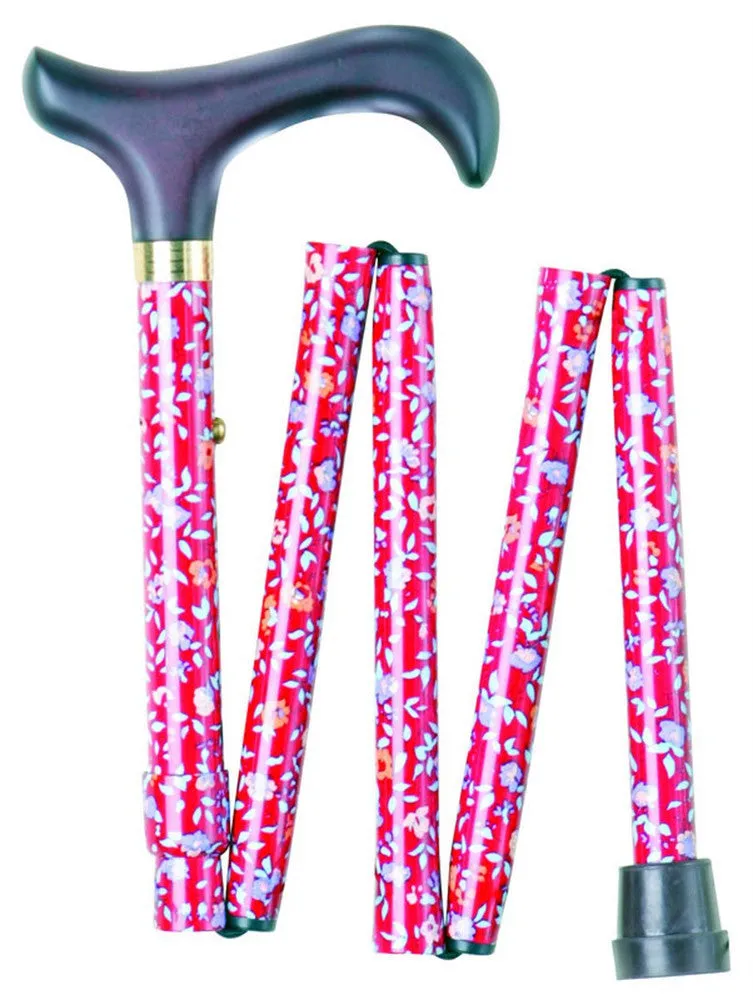 Folding Walking Stick - Red Floral