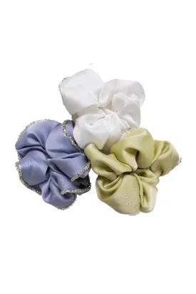 Fresh Embellished Silk Scrunchies Trio