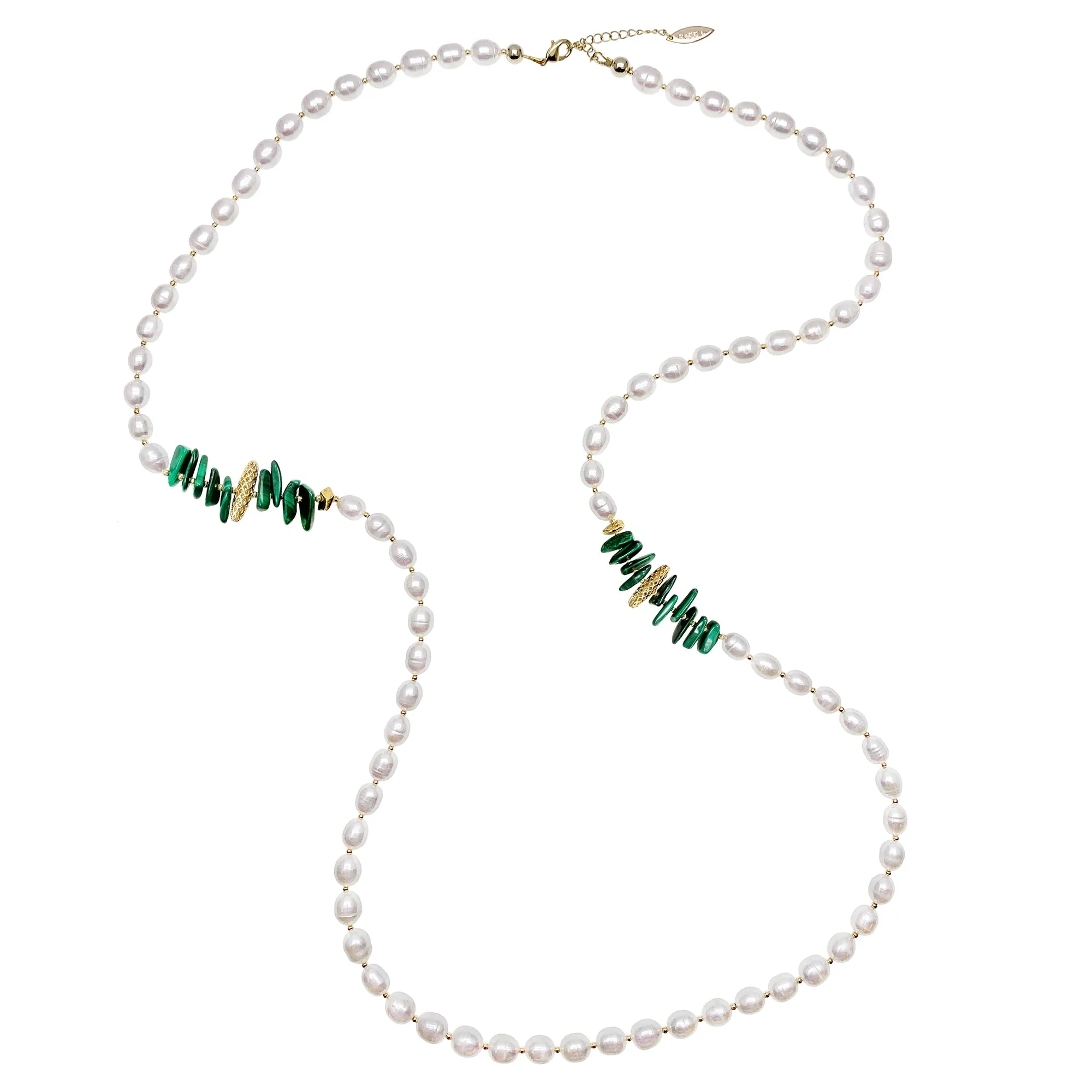 Freshwater Pearls With Malachite Sticks Multi-Way Necklace HN030