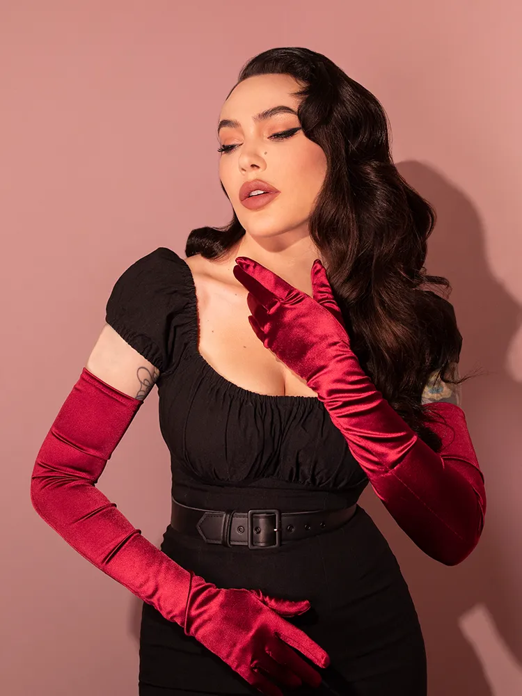 Full-Length Opera Gloves in Red Satin