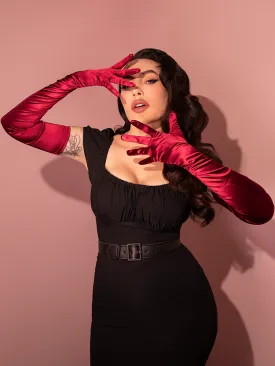 Full-Length Opera Gloves in Red Satin