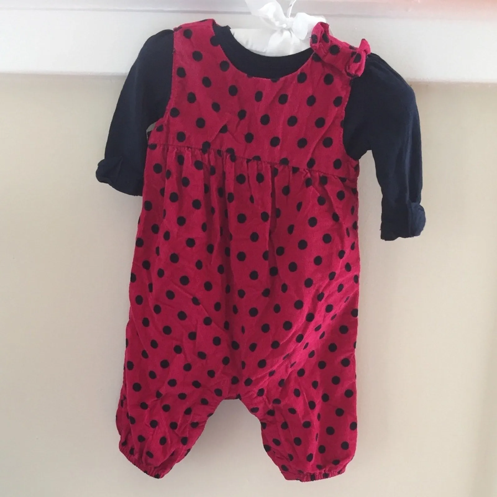 Gap Navy & Red Polka Dot Corduroy Overall Set 3 Months