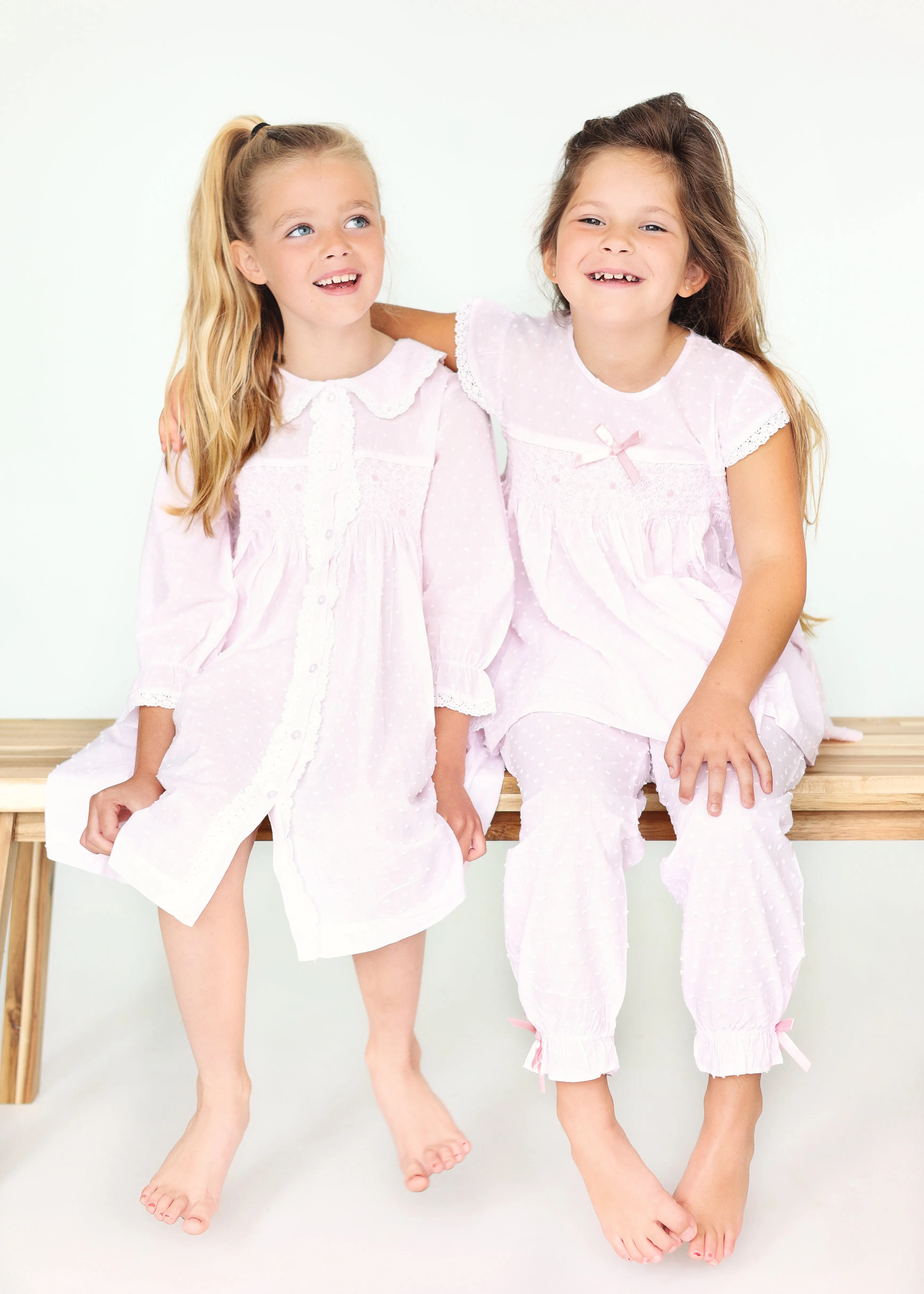 Girls Pink Smocked Pjs