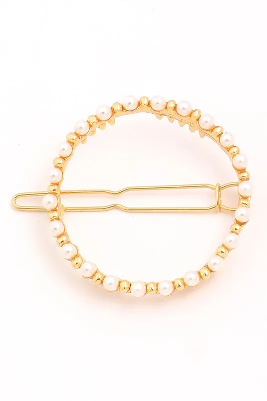 Gold Pearl Circle Hair Pin