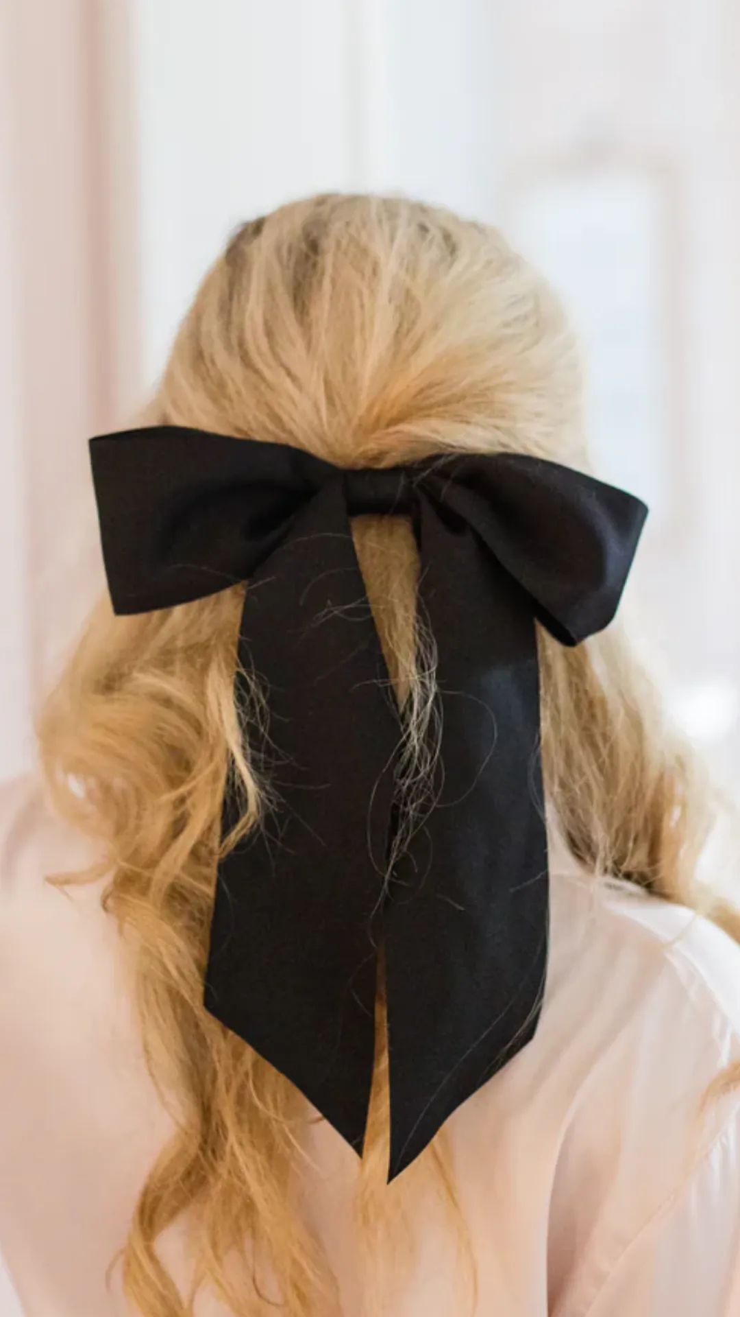 Grace & Grandeur - Oversized Bailee Matte Satin Bow Barrette Black